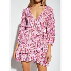 Melissa Odabash Tabitha white pink paisley true wrap dress size small